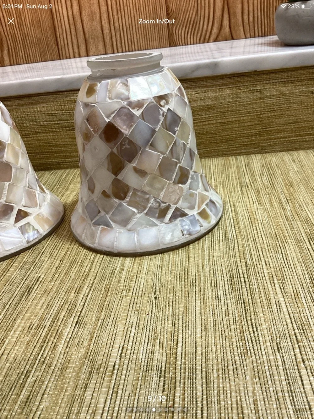 Mother-of-Pearl Mosaic Glass Votive Holders - Set of 2, Ivory and Pearl Damage